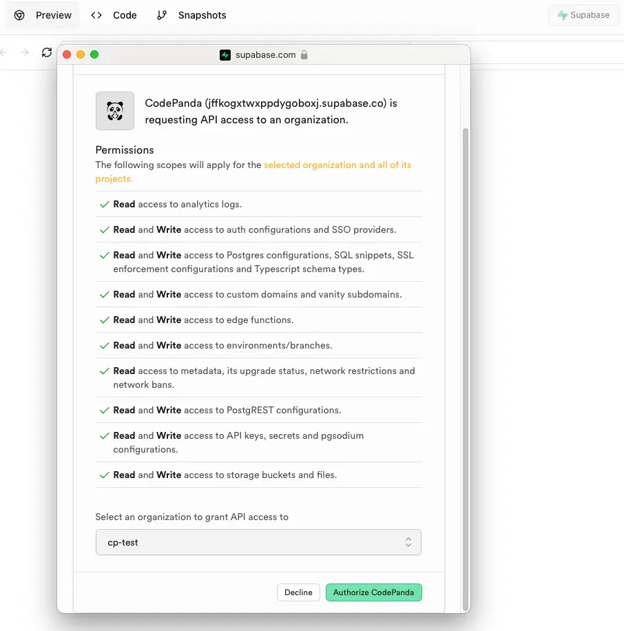 Authorize CodePanda